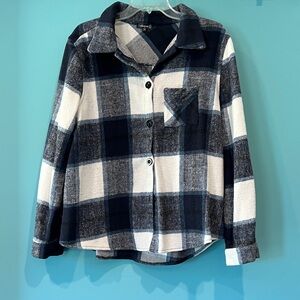 Women’s Plaid Shacket Jacket - Navy & White